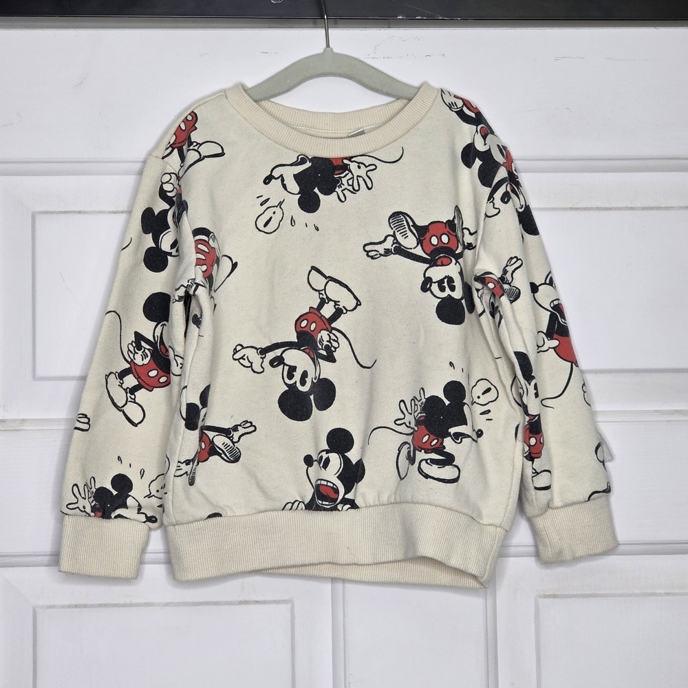 Kids Disney 100 Mickey Mouse Sweatshirt All Over Logo Long Sleeve, Size 4T
